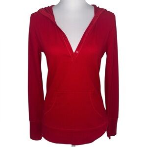 Faded Glory Red‎ Thermal Waffle Knit Hoodie Henley Kangaroo Pocket Women’s M Y2K